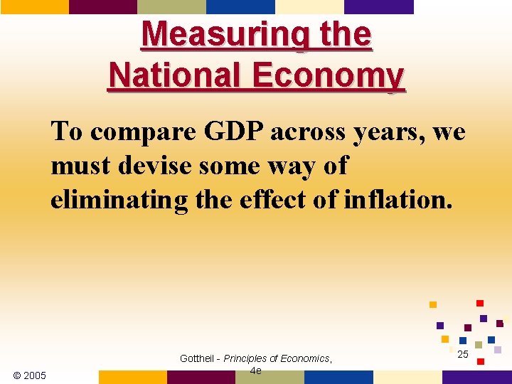 Measuring the National Economy To compare GDP across years, we must devise some way