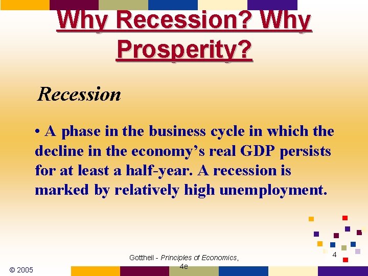 Why Recession? Why Prosperity? Recession • A phase in the business cycle in which