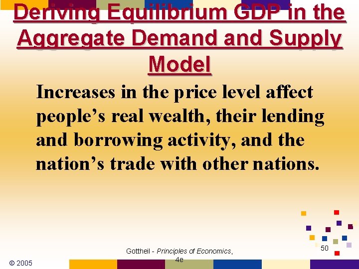 Deriving Equilibrium GDP in the Aggregate Demand Supply Model Increases in the price level