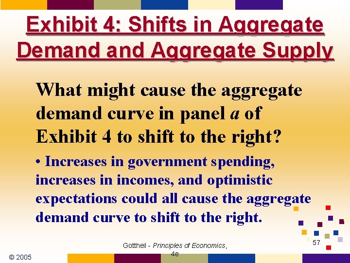 Exhibit 4: Shifts in Aggregate Demand Aggregate Supply What might cause the aggregate demand