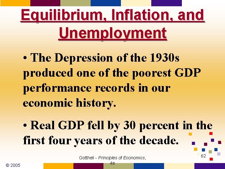 Equilibrium, Inflation, and Unemployment • The Depression of the 1930 s produced one of