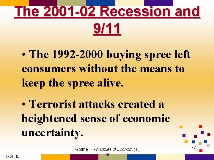 The 2001 -02 Recession and 9/11 • The 1992 -2000 buying spree left consumers