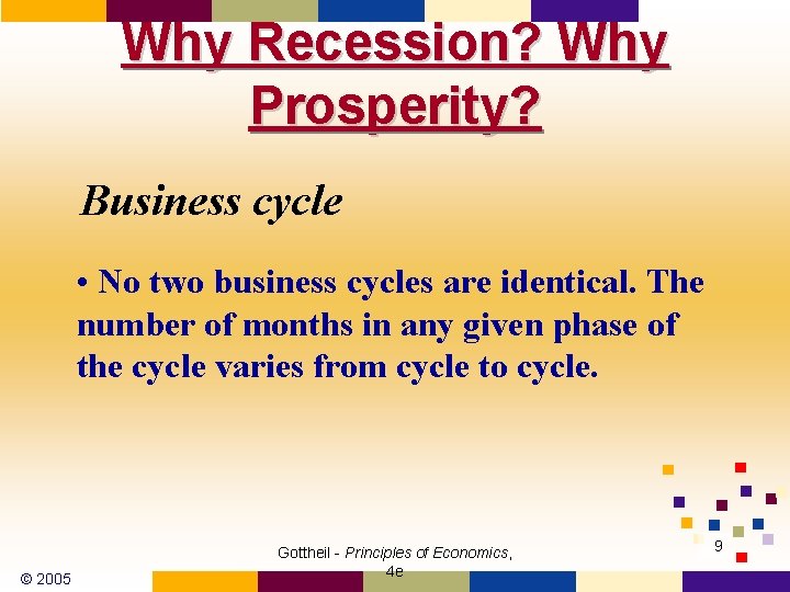 Why Recession? Why Prosperity? Business cycle • No two business cycles are identical. The