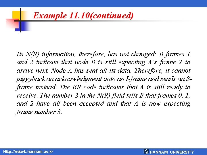 Example 11. 10(continued) Its N(R) information, therefore, has not changed: B frames 1 and