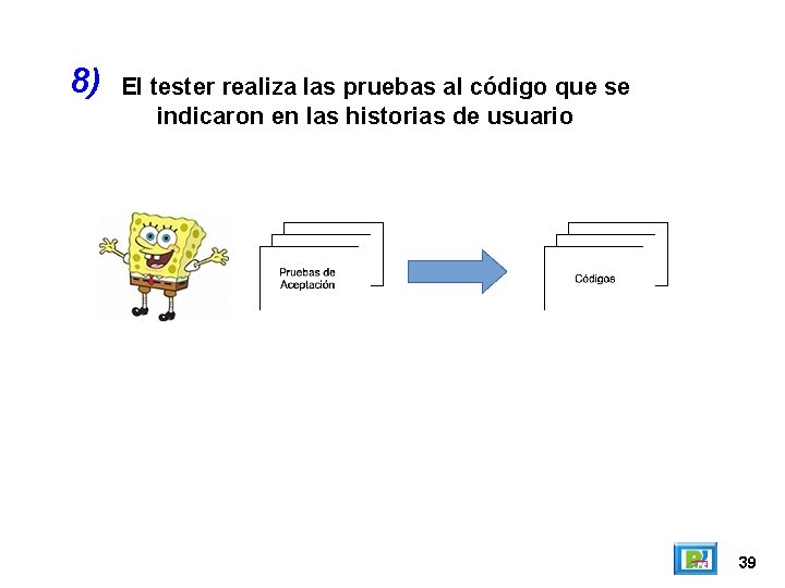 8) El tester realiza las pruebas al código que se indicaron en las historias