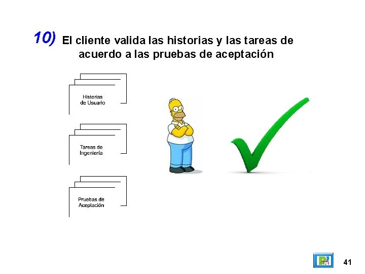 10) El cliente valida las historias y las tareas de acuerdo a las pruebas