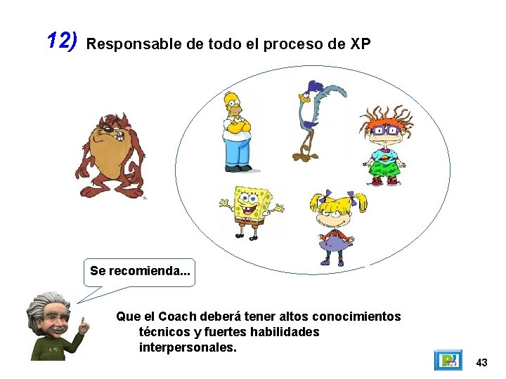 12) Responsable de todo el proceso de XP Se recomienda. . . Que el