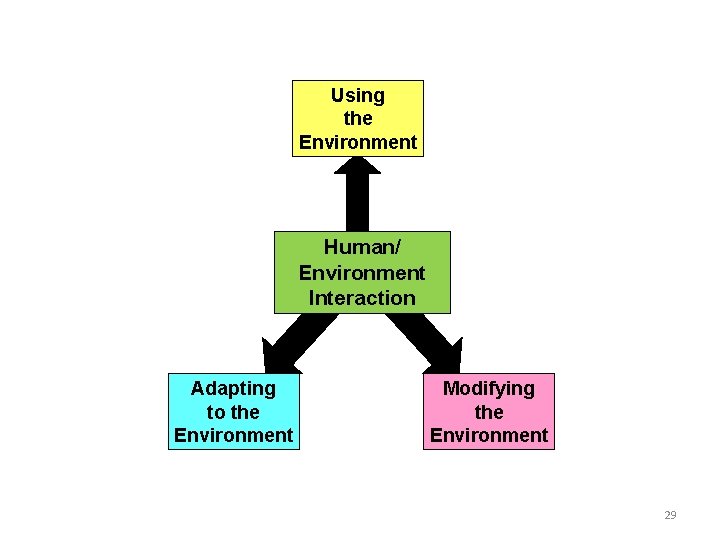 Using the Environment Human/ Environment Interaction Adapting to the Environment Modifying the Environment 29