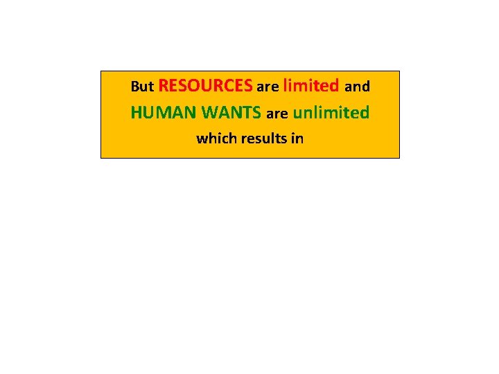 But RESOURCES are limited and HUMAN WANTS are unlimited which results in 