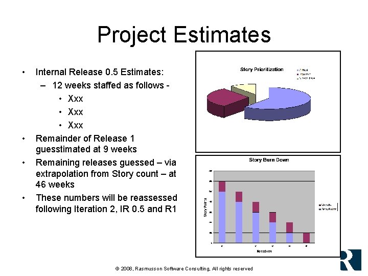 Project Estimates • • Internal Release 0. 5 Estimates: – 12 weeks staffed as Project Estimates • • Internal Release 0. 5 Estimates: – 12 weeks staffed as