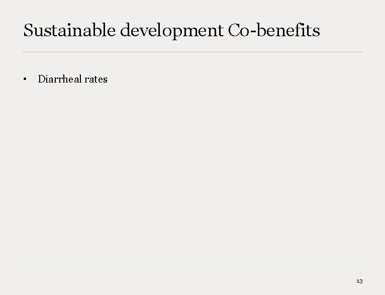Sustainable development Co-benefits • Diarrheal rates 13 BOS 20131216 -WIP Power. Point template Sustainable development Co-benefits • Diarrheal rates 13 BOS 20131216 -WIP Power. Point template