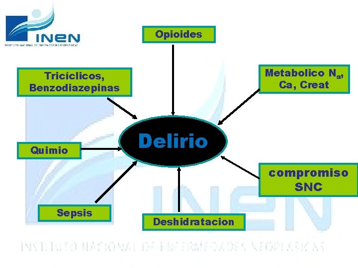 Opioides Metabolico Na, Creat Tricíclicos, Benzodiazepinas Quimio Delirio compromiso SNC Sepsis Deshidratacion 