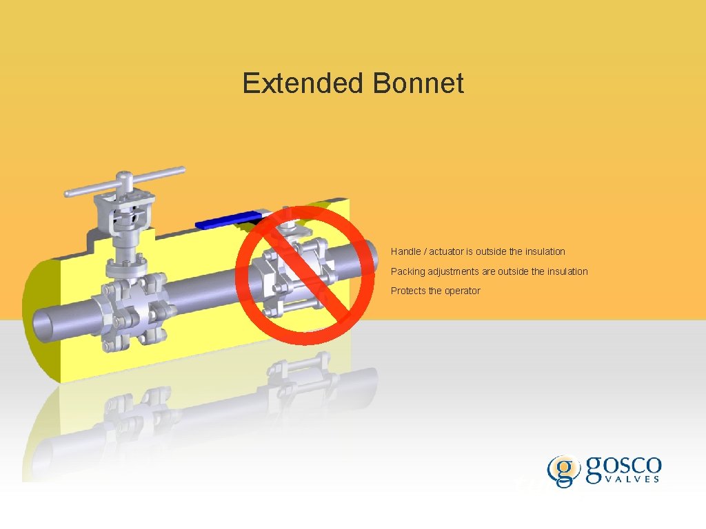 Extended Bonnet Handle / actuator is outside the insulation Packing adjustments are outside the Extended Bonnet Handle / actuator is outside the insulation Packing adjustments are outside the