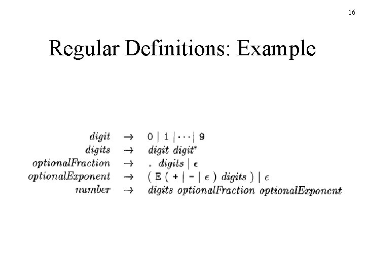 16 Regular Definitions: Example 