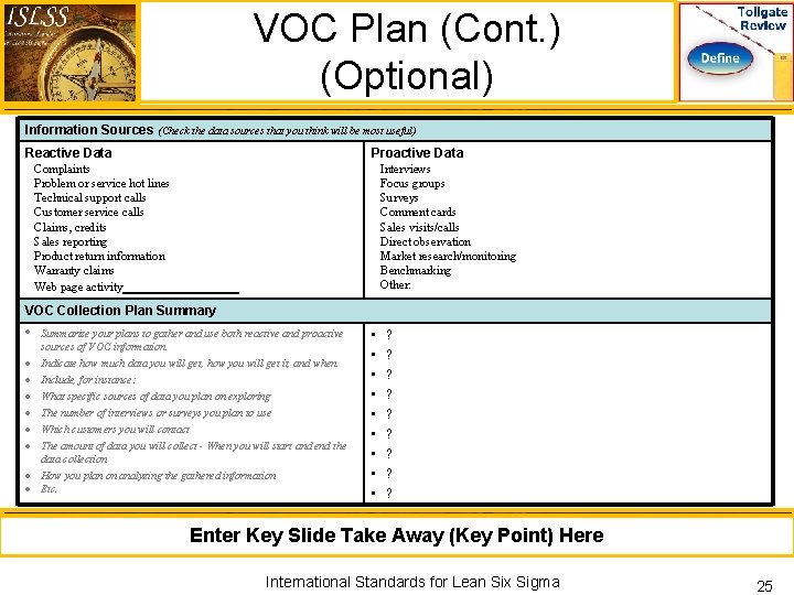 VOC Plan (Cont. ) (Optional) Information Sources (Check the data sources that you think