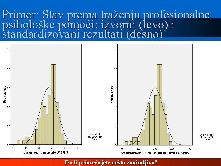 Primer: Stav prema traženju profesionalne psihološke pomoći: izvorni (levo) i standardizovani rezultati (desno) Da