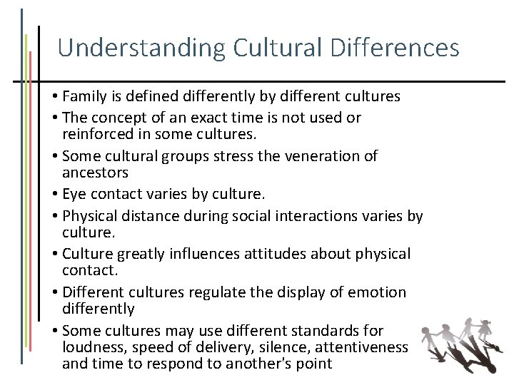 Understanding Cultural Differences • Family is defined differently by different cultures • The concept