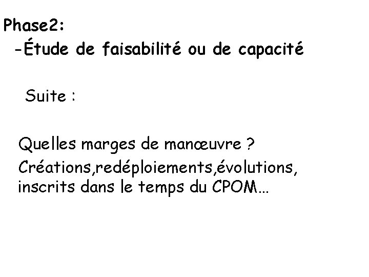 Phase 2: -Étude de faisabilité ou de capacité Suite : Quelles marges de manœuvre