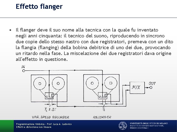 Effetto flanger • Il flanger deve il suo nome alla tecnica con la quale