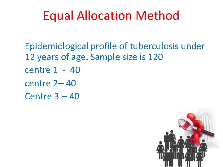 Equal Allocation Method Epidemiological profile of tuberculosis under 12 years of age. Sample size