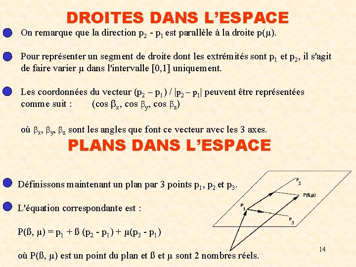 DROITES DANS L’ESPACE On remarque la direction p 2 - p 1 est parallèle