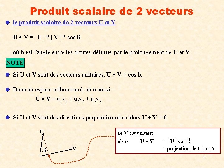 Produit scalaire de 2 vecteurs le produit scalaire de 2 vecteurs U et V