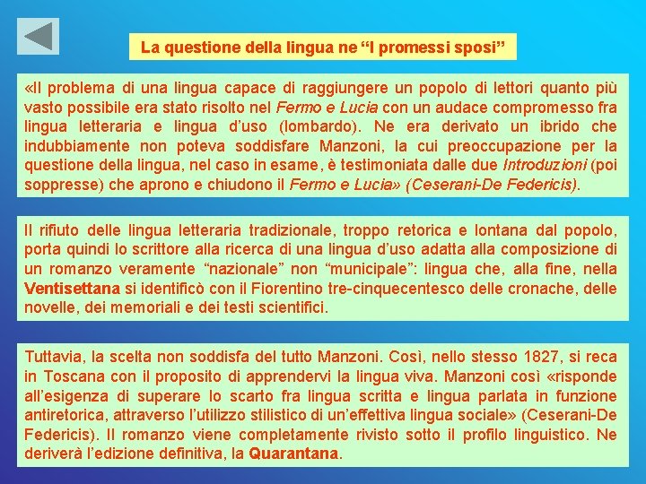 La questione della lingua ne “I promessi sposi” «Il problema di una lingua capace