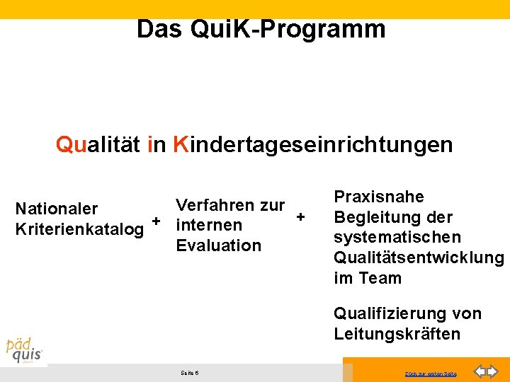 Das Qui. K-Programm Qualität in Kindertageseinrichtungen Verfahren zur Nationaler + + internen Kriterienkatalog Evaluation