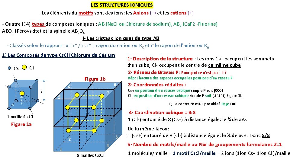 LES STRUCTURES IONIQUES - Les éléments du motifs sont des ions: les Anions (–)