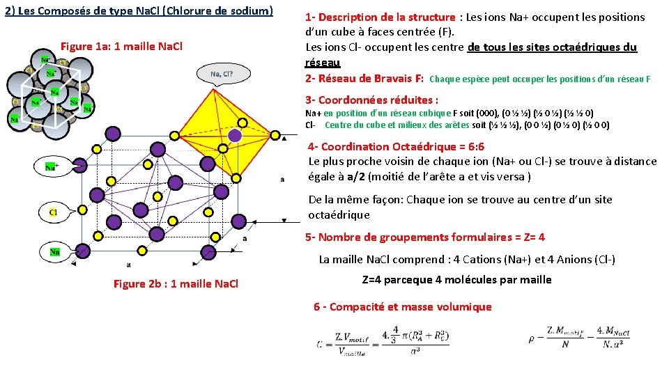 2) Les Composés de type Na. Cl (Chlorure de sodium) Figure 1 a: 1