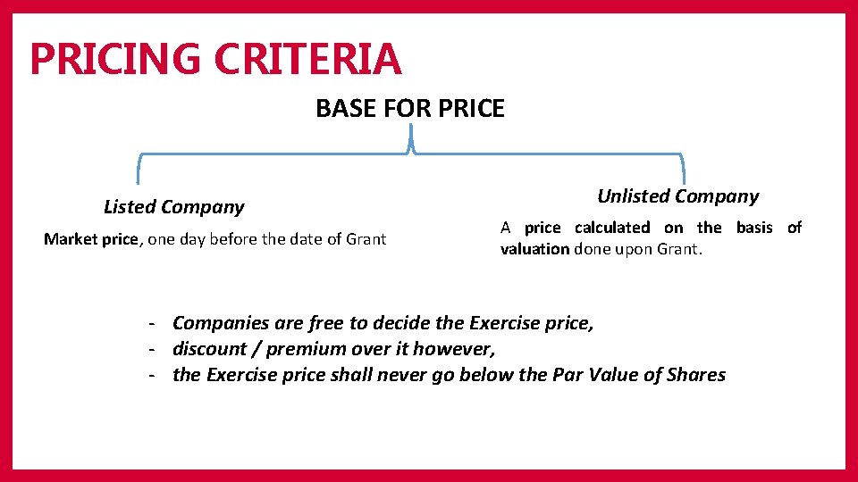 PRICING CRITERIA BASE FOR PRICE Listed Company Market price, one day before the date