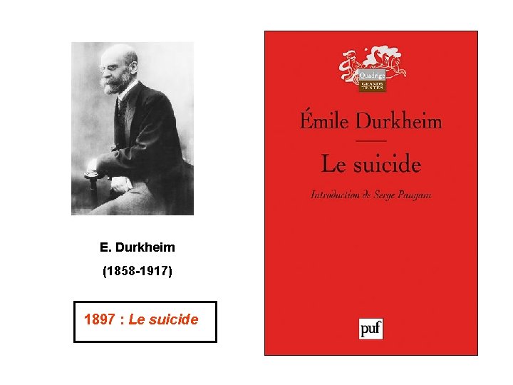 E. Durkheim (1858 -1917) 1897 : Le suicide 