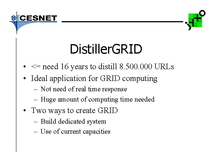 Distiller. GRID • <= need 16 years to distill 8. 500. 000 URLs •