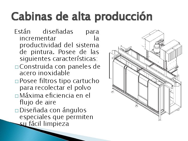 Cabinas de alta producción Están diseñadas para incrementar la productividad del sistema de pintura.