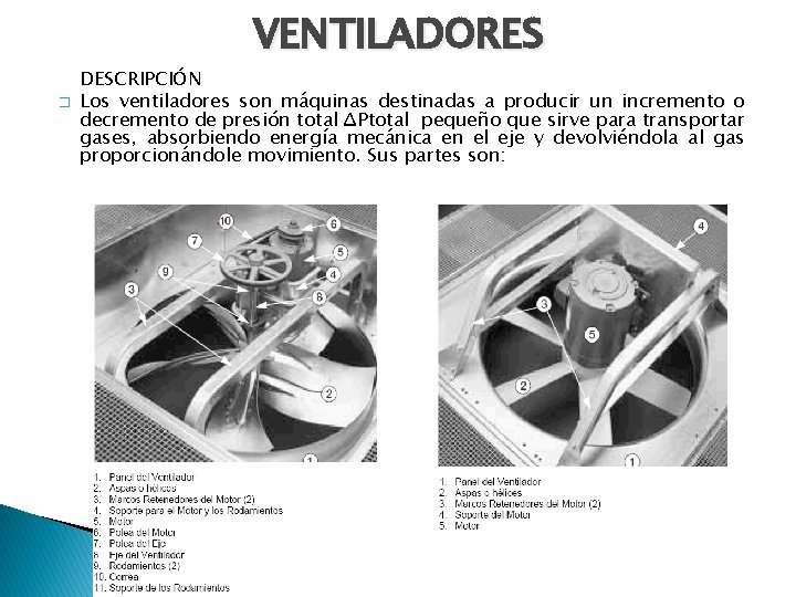 VENTILADORES � DESCRIPCIÓN Los ventiladores son máquinas destinadas a producir un incremento o decremento