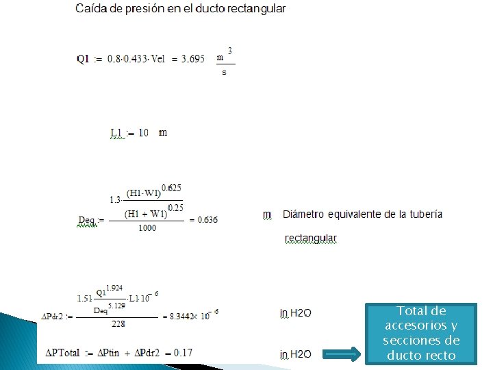 Total de accesorios y secciones de ducto recto 