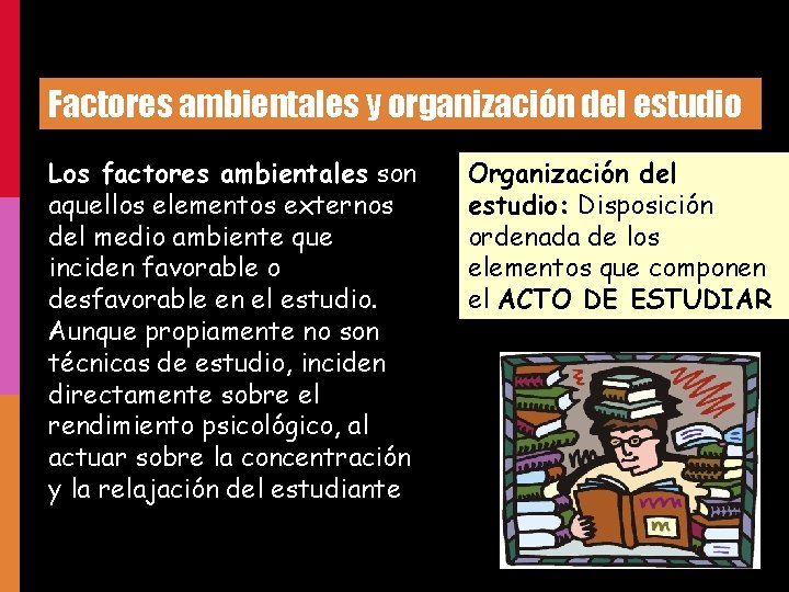 Factores ambientales y organización del estudio Los factores ambientales son aquellos elementos externos del