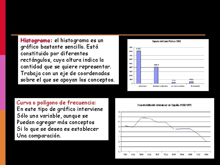 Histograma: el histograma es un gráfico bastante sencillo. Está constituido por diferentes rectángulos, cuya