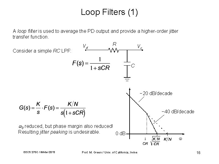 Loop Filters (1) A loop filter is used to average the PD output and