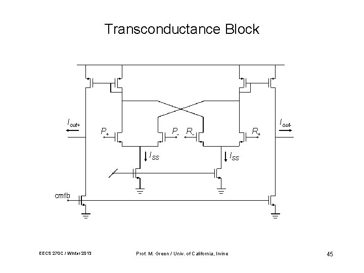 Transconductance Block Iout+ P+ P - RISS EECS 270 C / Winter 2013 Prof.