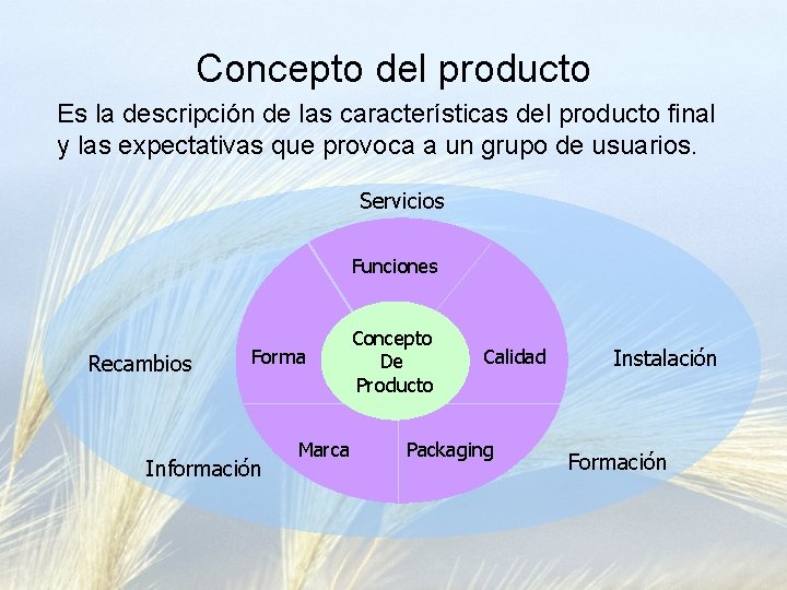 Concepto del producto Es la descripción de las características del producto final y las