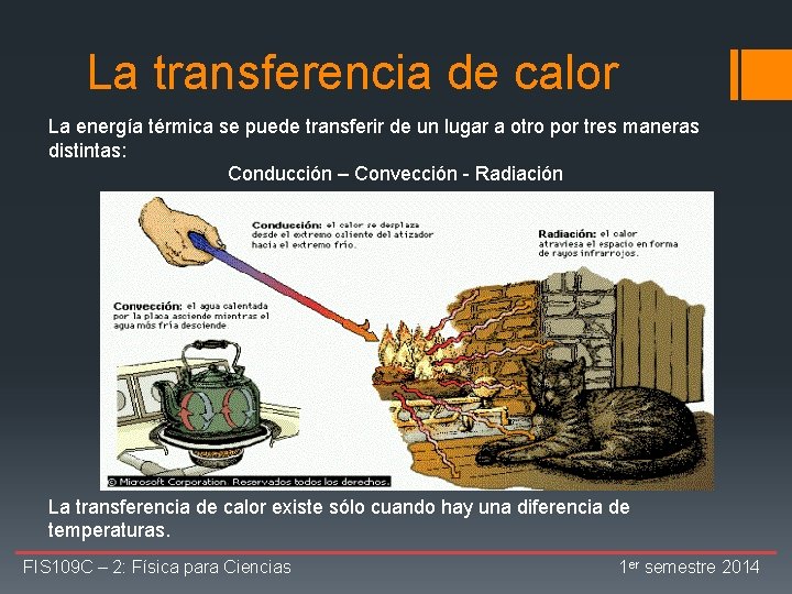 La transferencia de calor La energía térmica se puede transferir de un lugar a