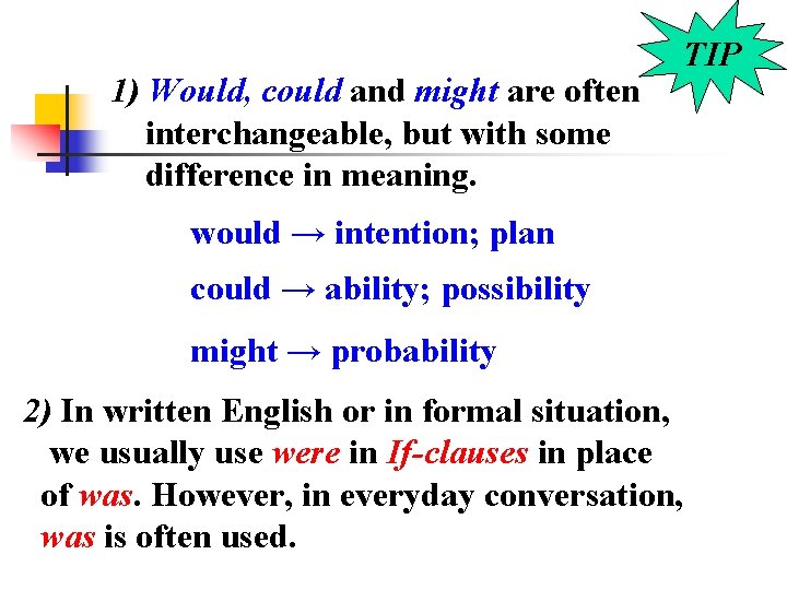 1) Would, could and might are often interchangeable, but with some difference in meaning.