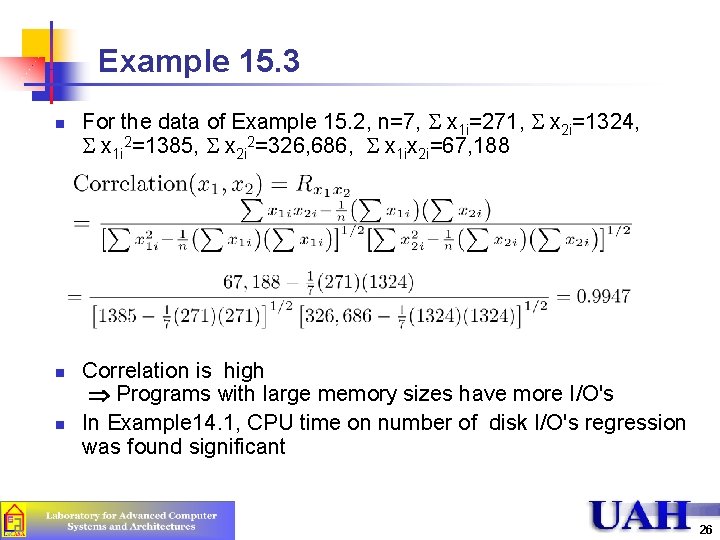 Example 15. 3 n n n For the data of Example 15. 2, n=7,