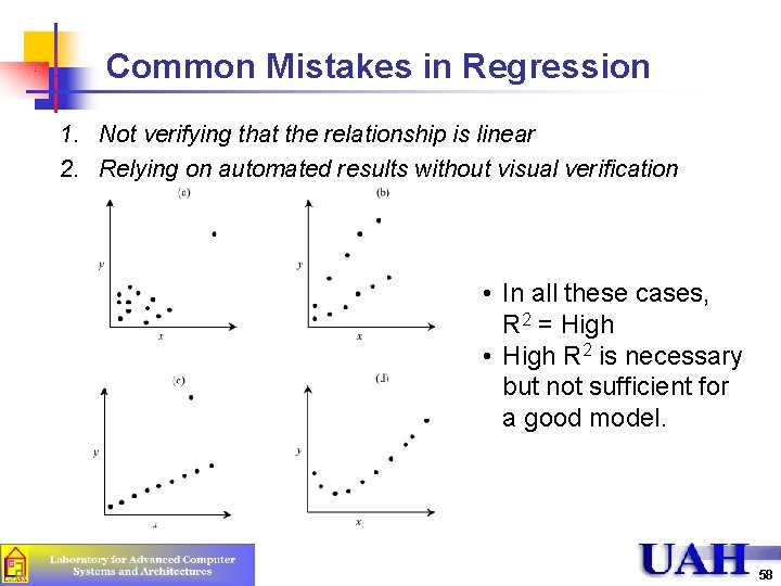 Common Mistakes in Regression 1. Not verifying that the relationship is linear 2. Relying