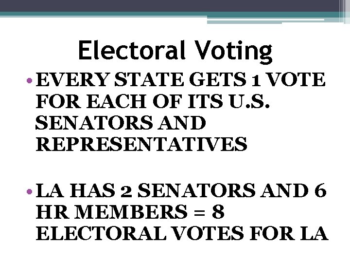 Electoral Voting • EVERY STATE GETS 1 VOTE FOR EACH OF ITS U. S.