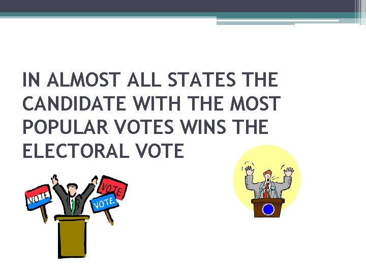 IN ALMOST ALL STATES THE CANDIDATE WITH THE MOST POPULAR VOTES WINS THE ELECTORAL