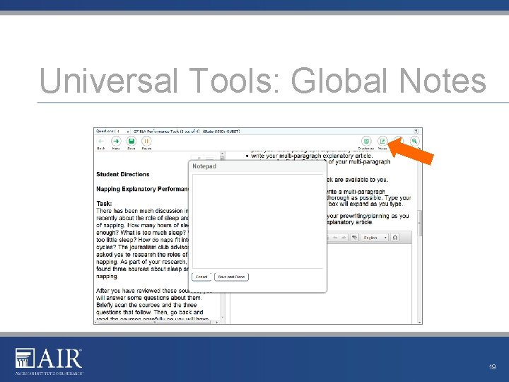 Universal Tools: Global Notes 19 