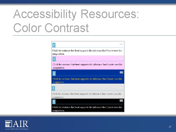 Accessibility Resources: Color Contrast 27 
