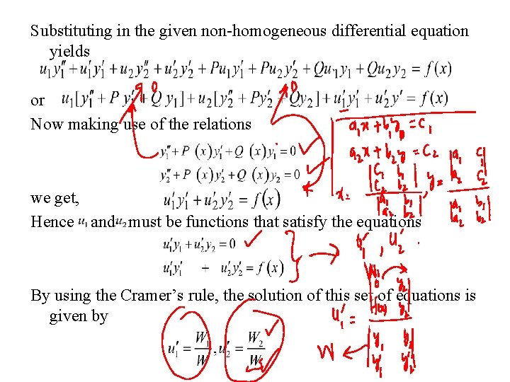 Substituting in the given non-homogeneous differential equation yields or Now making use of the